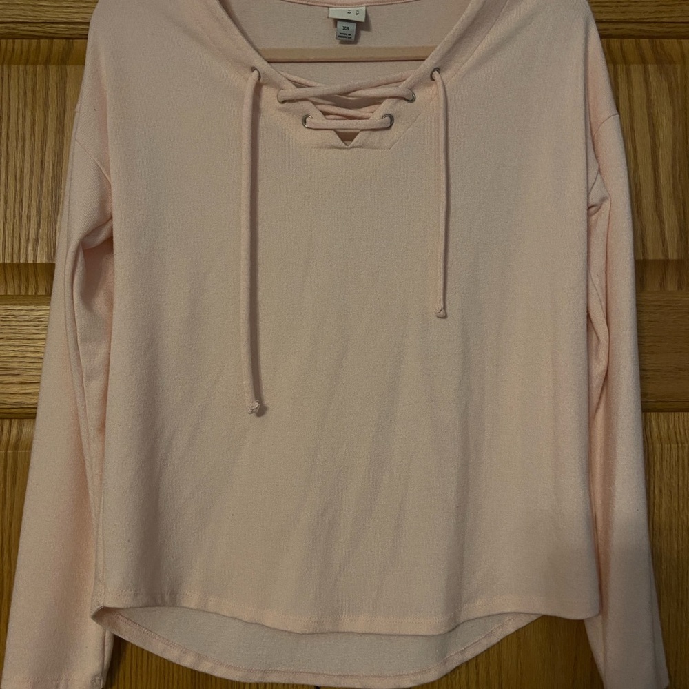 A New Day Pink Long Sleeve Lace Up Front Sweatshirt